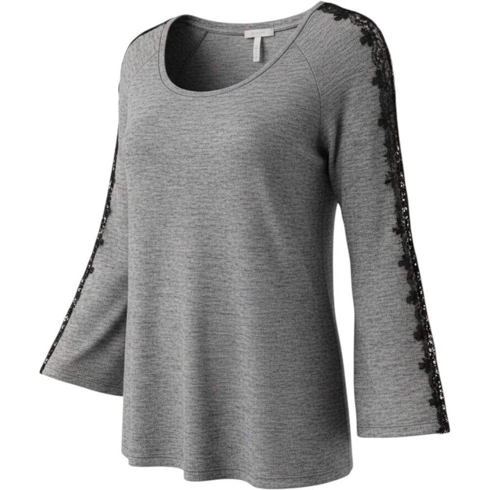 Lane Bryant Womens Heather Grey Knit Top Lace Trim Sleeve Scoop Neck Size 18/20